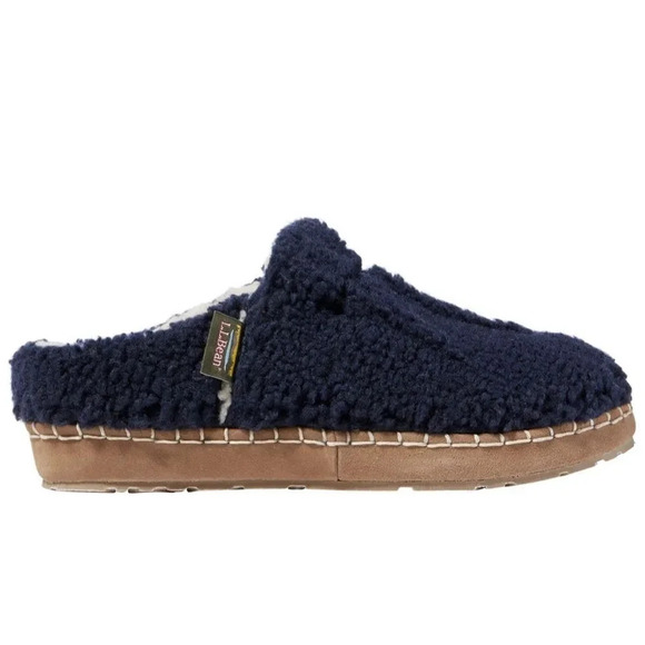 L.L. Bean Navy Blue Pile Fleece Round Toe Cozy Slipper Slides Size 6 - Picture 1 of 13